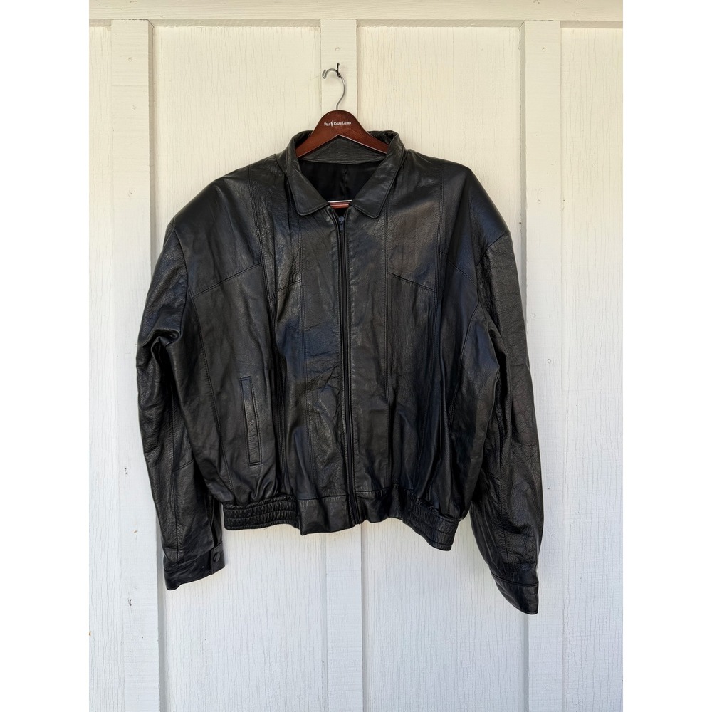 Vintage Genuine Black Leather Bomber Jacket Mens XXXL 3XL Big & Tall Biker 90s